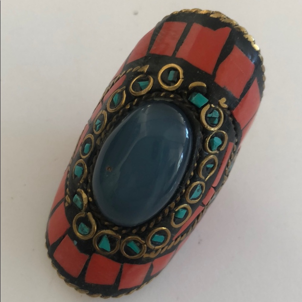Impressive Huge Inlaid Ring Origine unknown Sz 8
